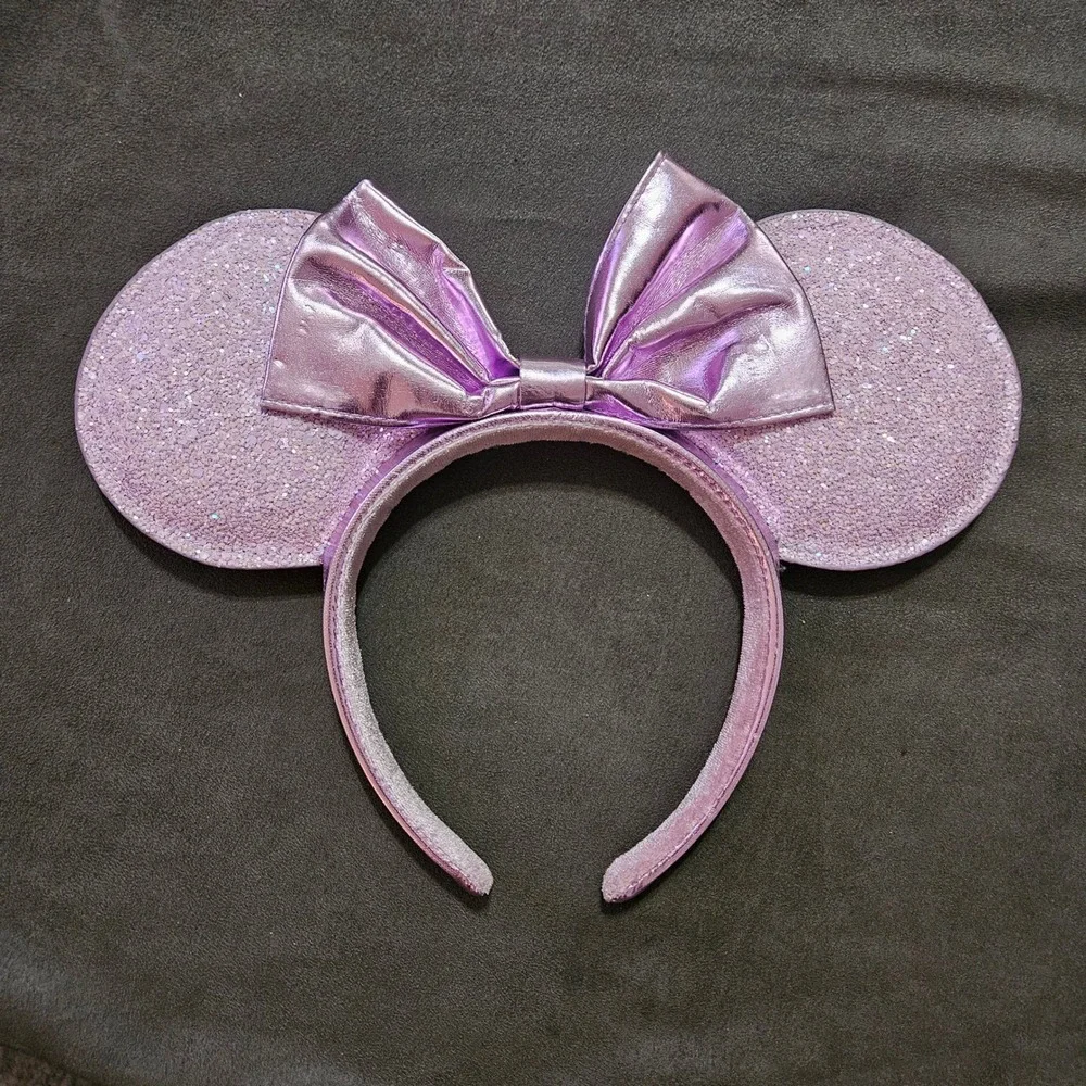 Disney Parks Minnie Mouse Ears Headband Lavender Purple Glitter Metallic‎ Bow